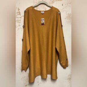 Avenue women’s V Neck Sweater mustard yellow button split sleeve size 26…